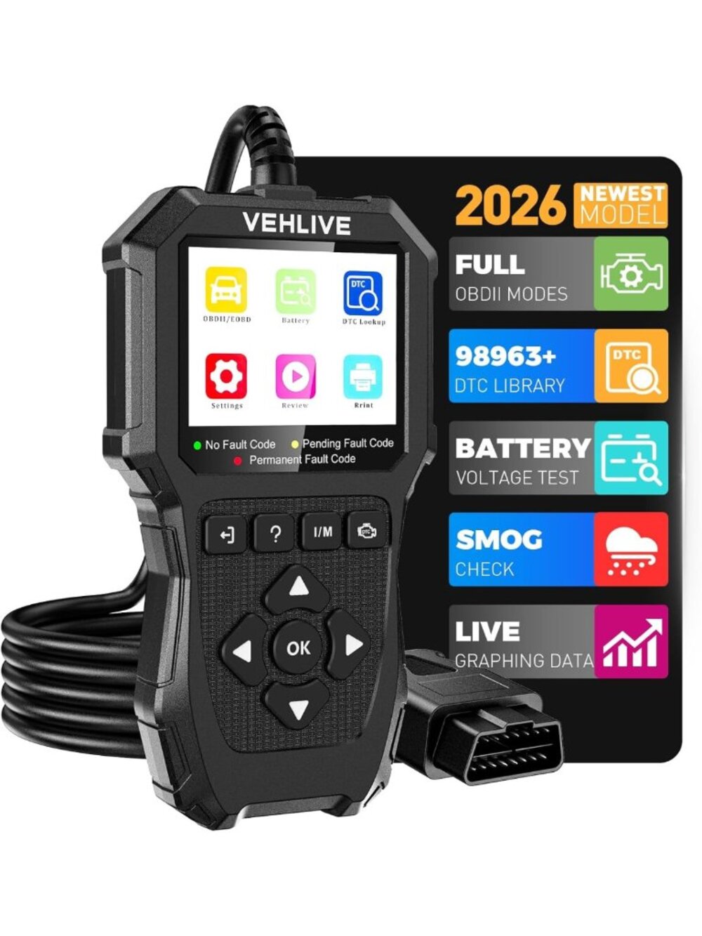 OBD2 Scanner Diagnostic Tool, Check Engine Light Car Code Reader with Reset